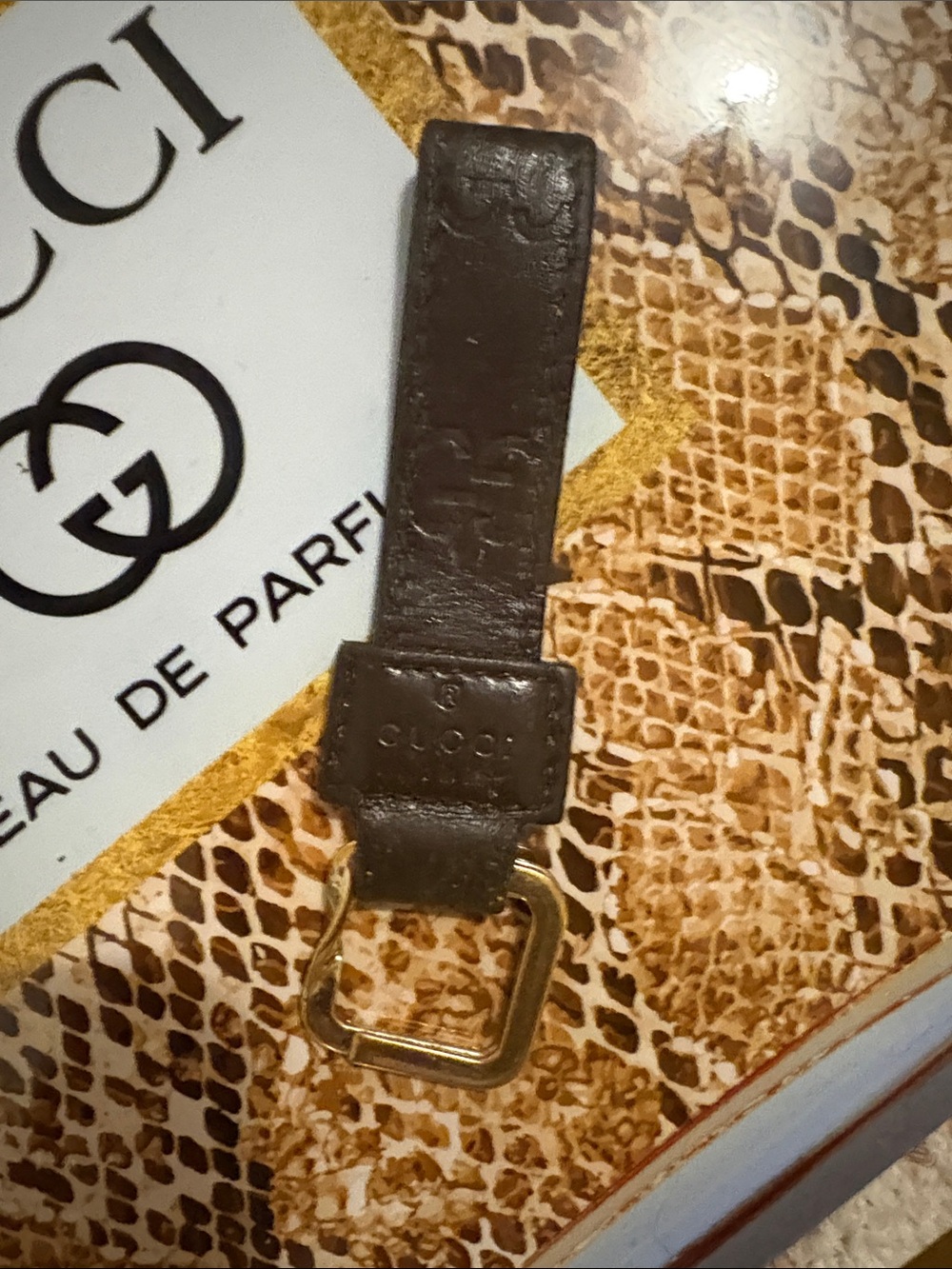 Gucci Brown Embossed GG Leather Belt Strap with Gold-Tone Buckle